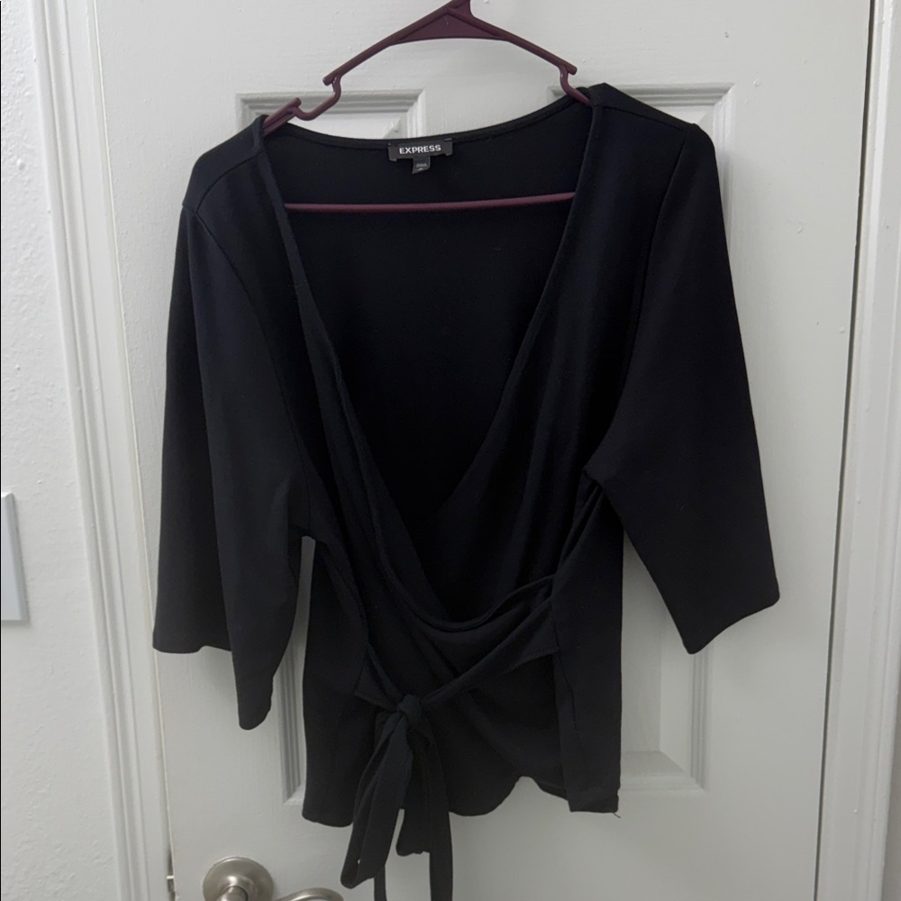 Express Elegant Black Wrap Blouse